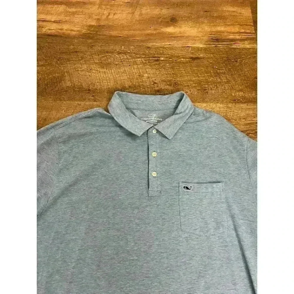 Vineyard Vines Edgartown Polo Heathered Blue Men's 2XL Short Sleeve Cotton Blend - Picture 2 of 9